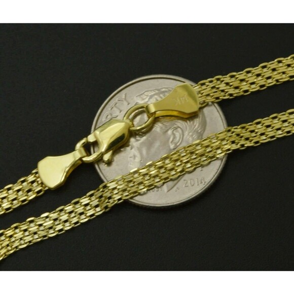 Real 14K Yellow Solid Gold Bismack Chain Necklace 3.2mm 16" 18 20 22 24" - Picture 3 of 5